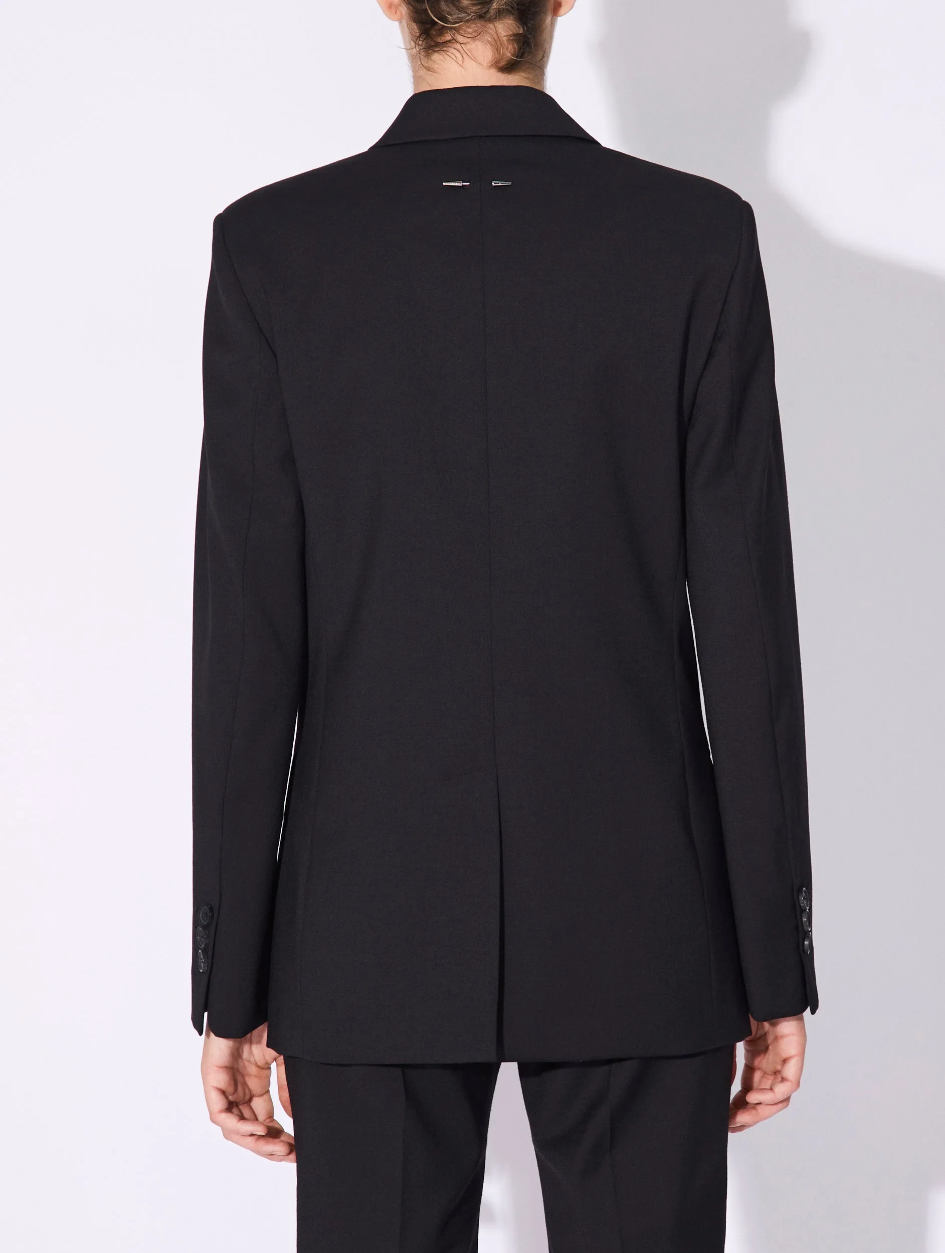 Black stretch wool gabardine suit jacket