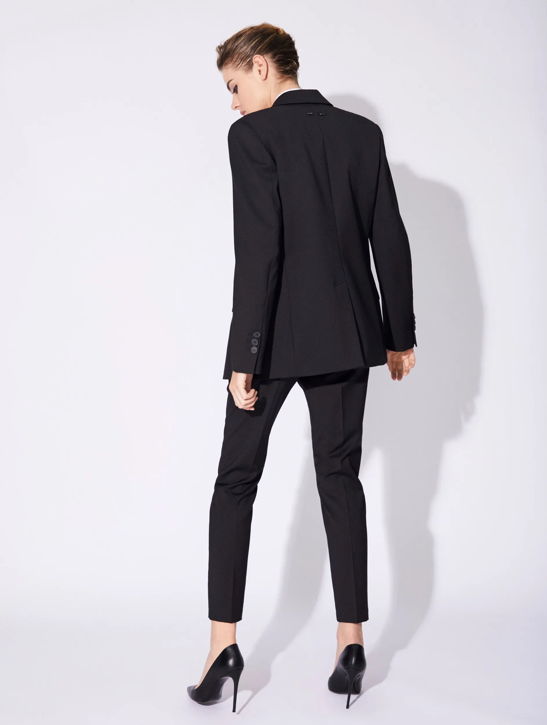 Black stretch wool gabardine suit jacket