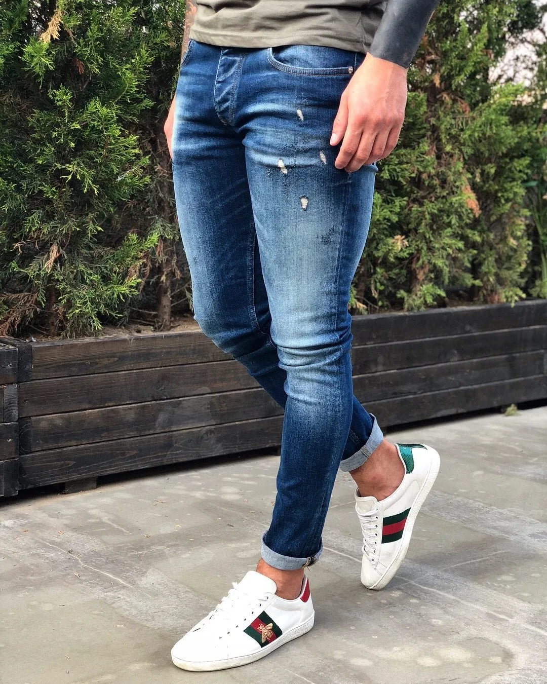 Blue Distressed Skinny Fit Denim B238 Streetwear Jeans