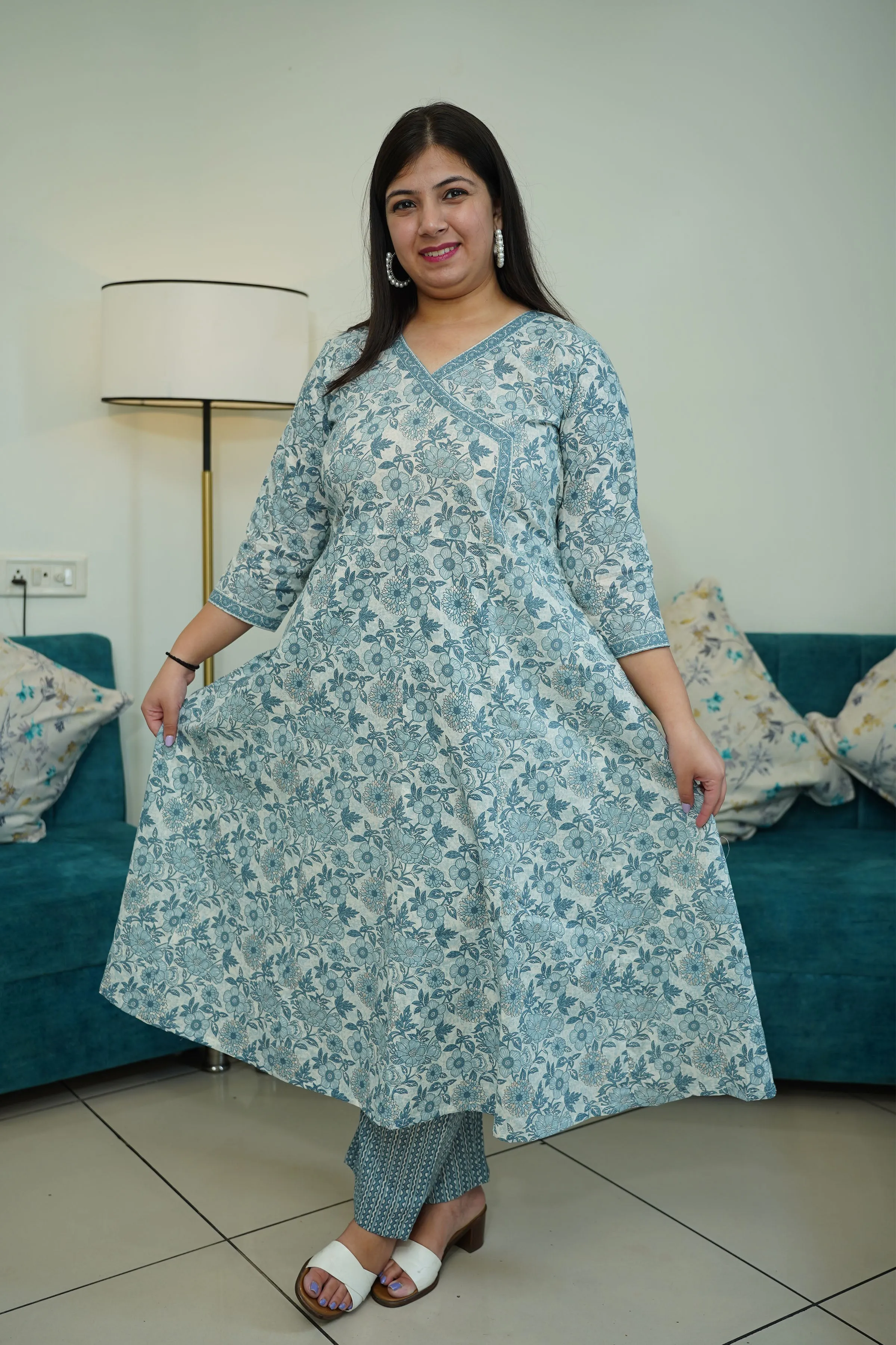 Blue Kalidar Bagh Printed Suit Set