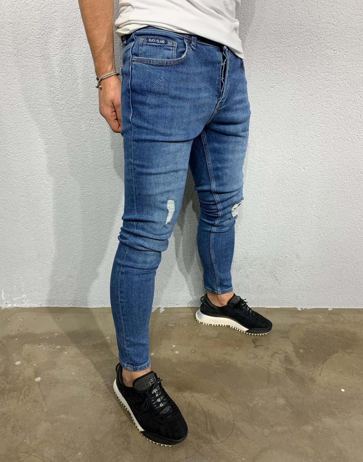 Blue Ripped Skinny Fit Jeans  BI-044 Streetwear Jeans