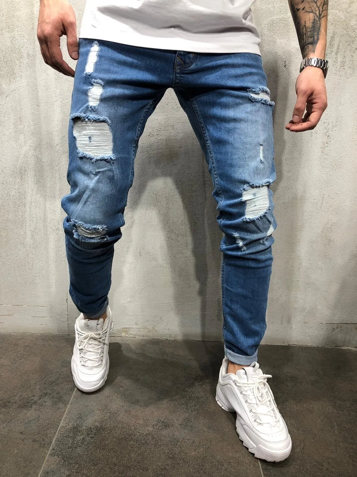 Blue Ripped Ultra Skinny Fit Denim AY308 Streetwear Jeans