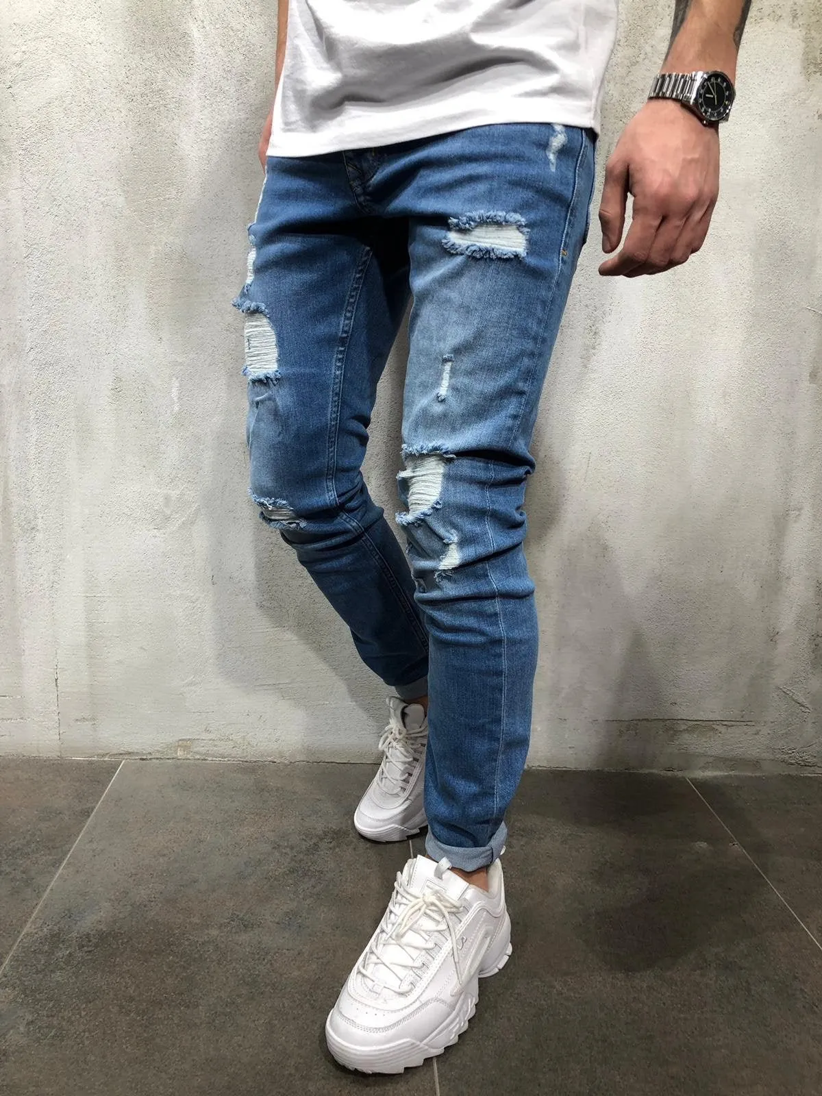 Blue Ripped Ultra Skinny Fit Denim AY308 Streetwear Jeans