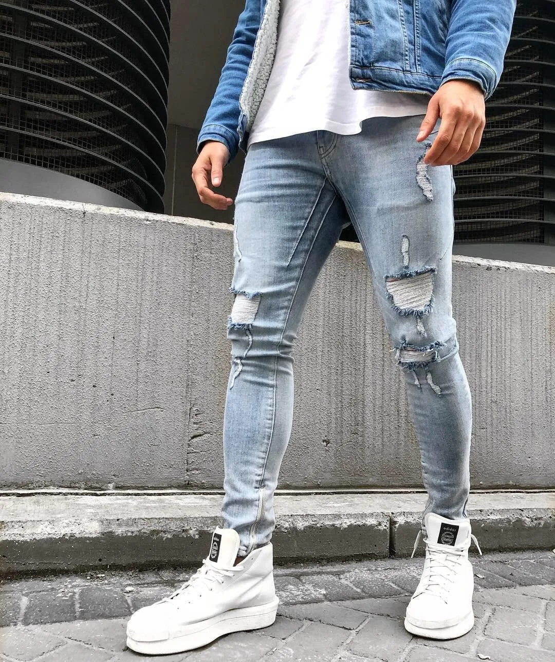 Blue Washed Ripped Ultra Skinny Jeans B322 Streetwear Mens Jeans