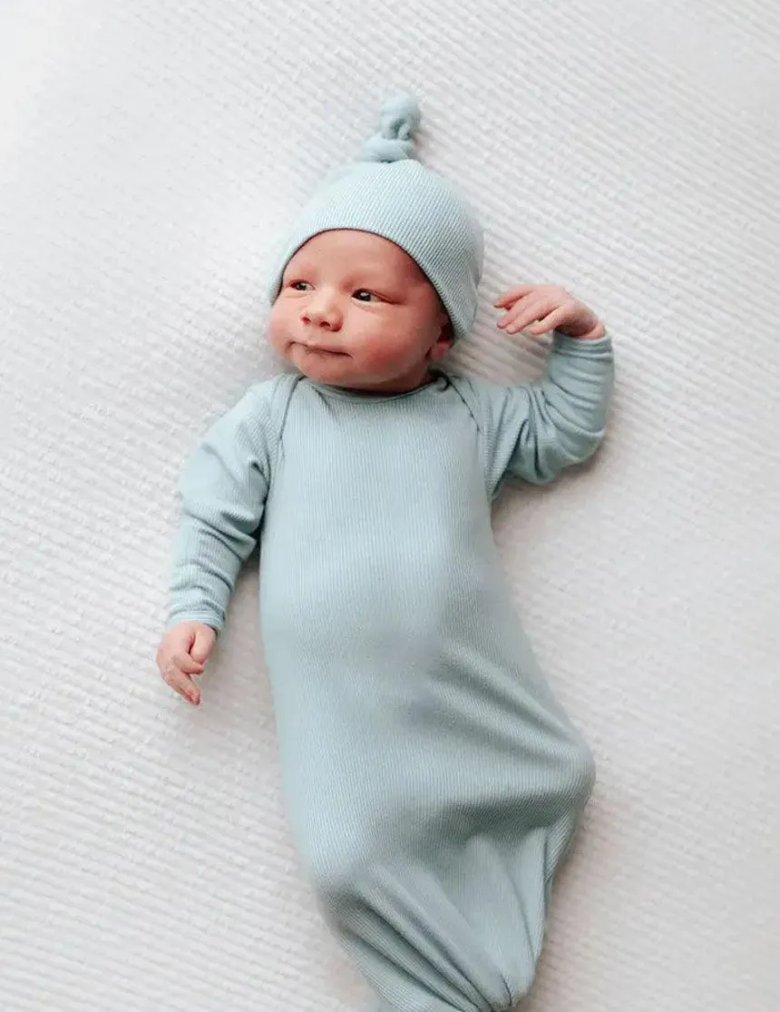 Bluebird Ribbed Knotted Newborn Gown Set