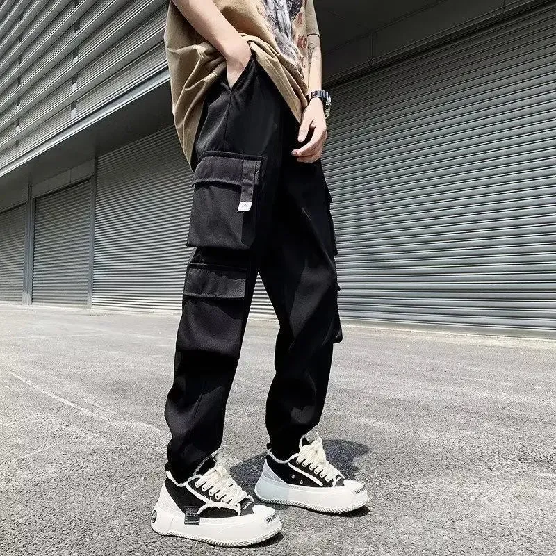 BONSIR  -  Temperament Versatile Casual Men's Clothing Autumn and Winter New Splice Pockets Drawstring Oversize Commuting Cargo Pants