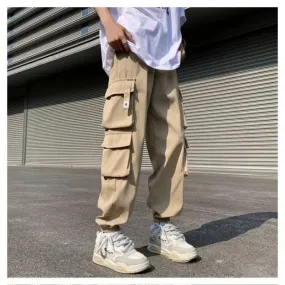 BONSIR  -  Temperament Versatile Casual Men's Clothing Autumn and Winter New Splice Pockets Drawstring Oversize Commuting Cargo Pants