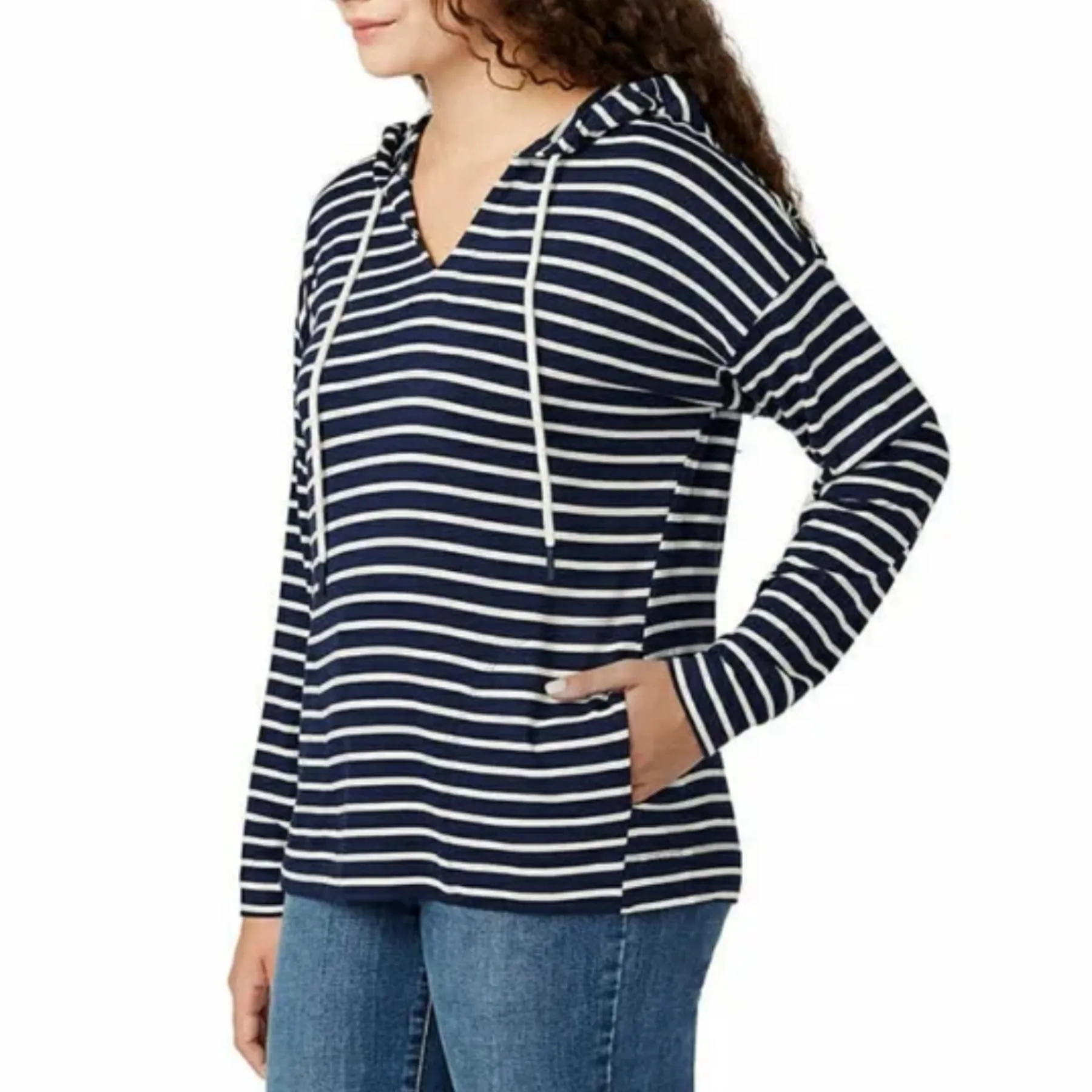 Buffalo David Bitton Women's Relaxed Fit Front Pockets Soft Striped Hoodie