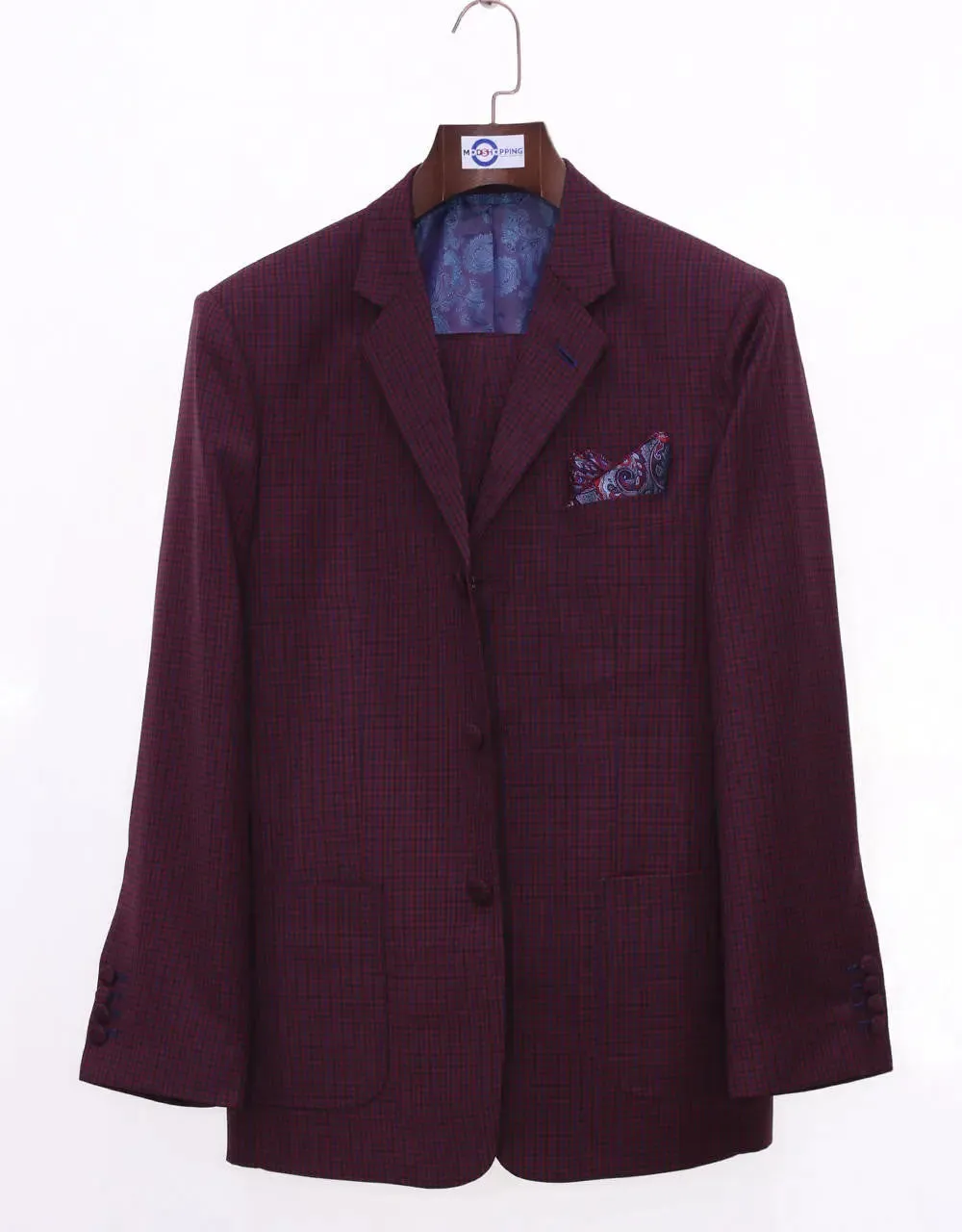 Burgundy Houndstooth Suit Jacket Size 38R Trouser 32/32