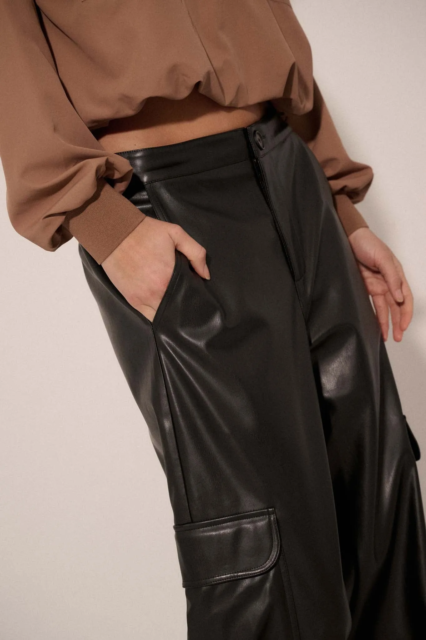 Carry Me Home Vegan Leather Wide-Leg Cargo Pants