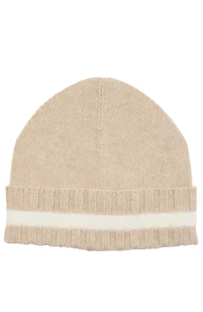 CASHMERE RIB FUZZY STRIPE CUFF SLOUCHY HAT