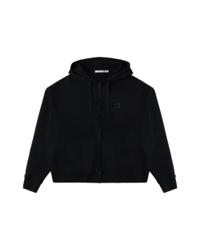 CHARCOAL GREY BOXY ZIP-UP HOODIE