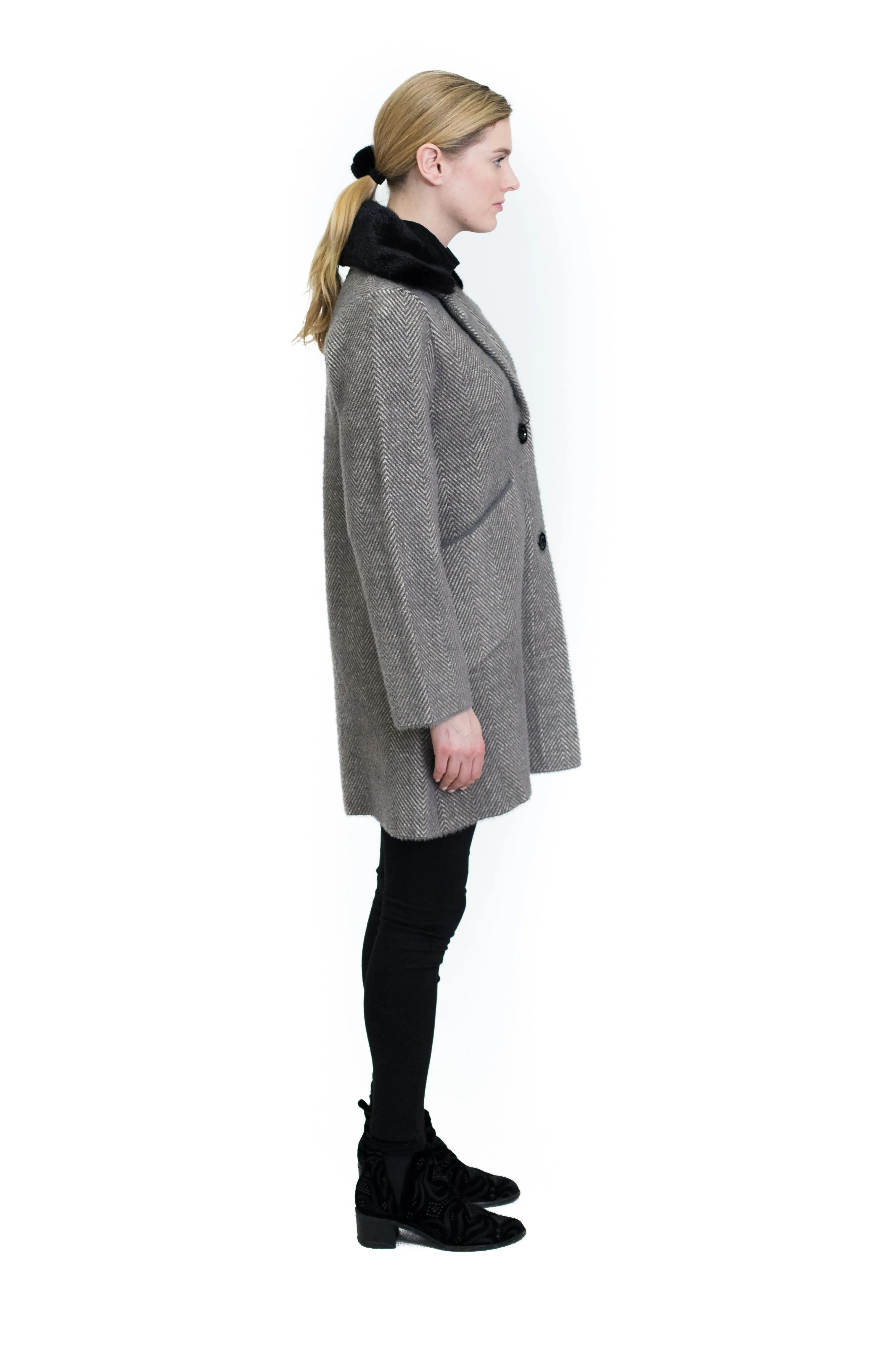 Chevron Pattern with Mink Collar