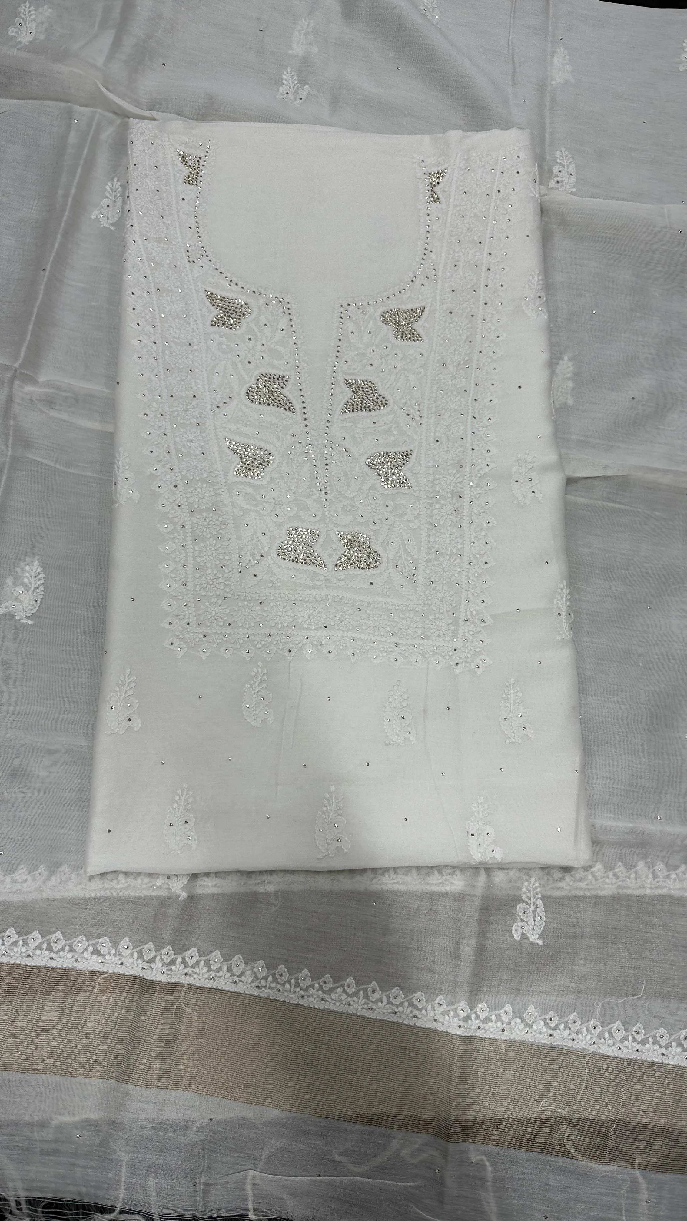 Chikan hand EMBROIDERED chanderi silk suits