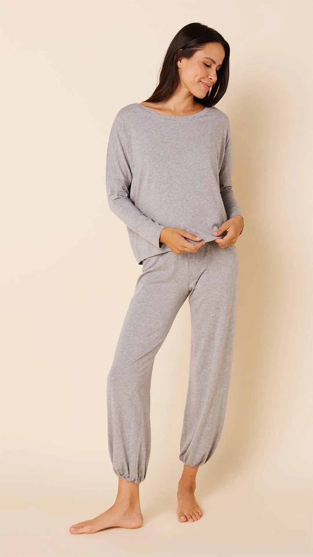 Classic Pima Knit Pullover Set - Heather Grey