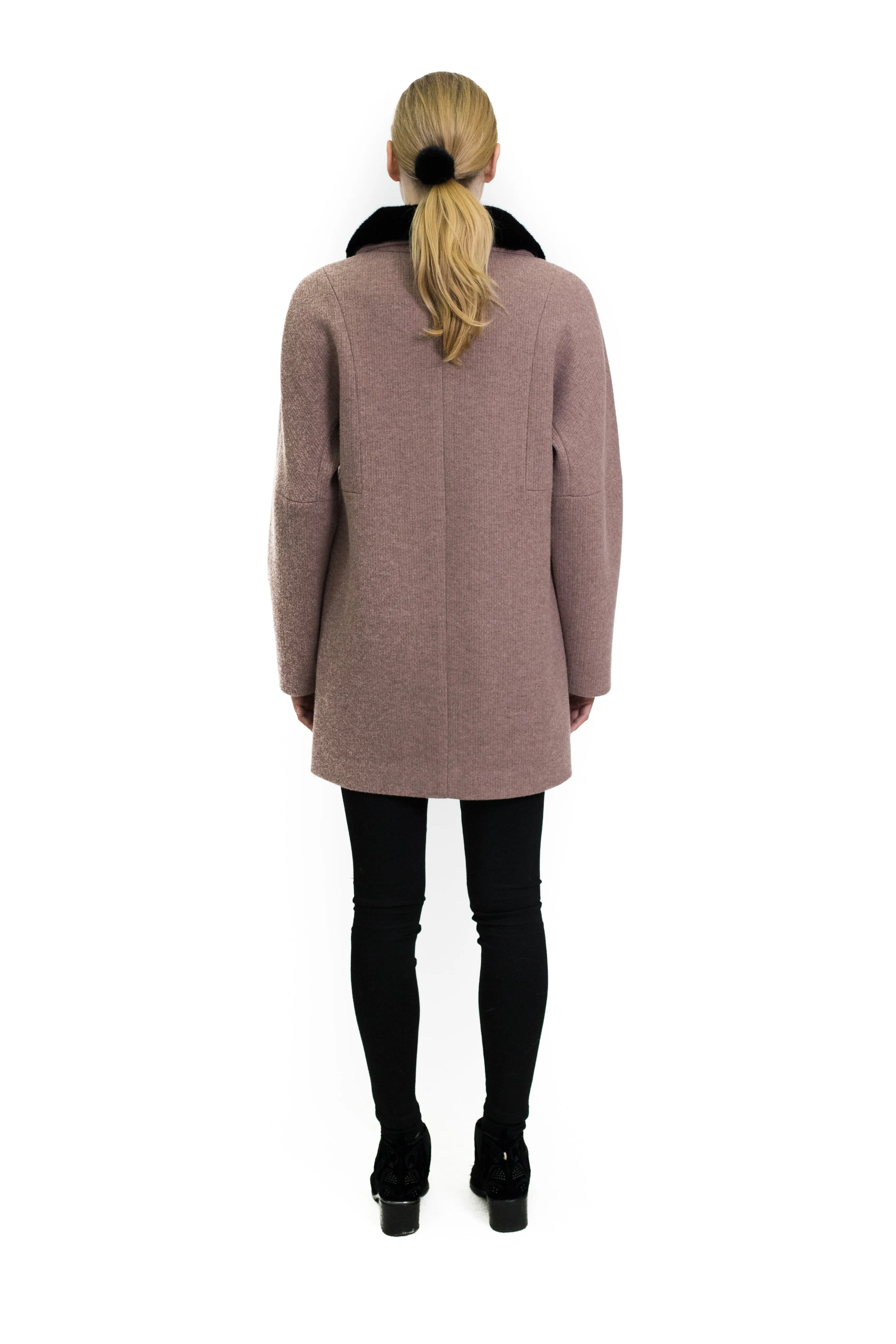 Coat with Detachable Mink Collar