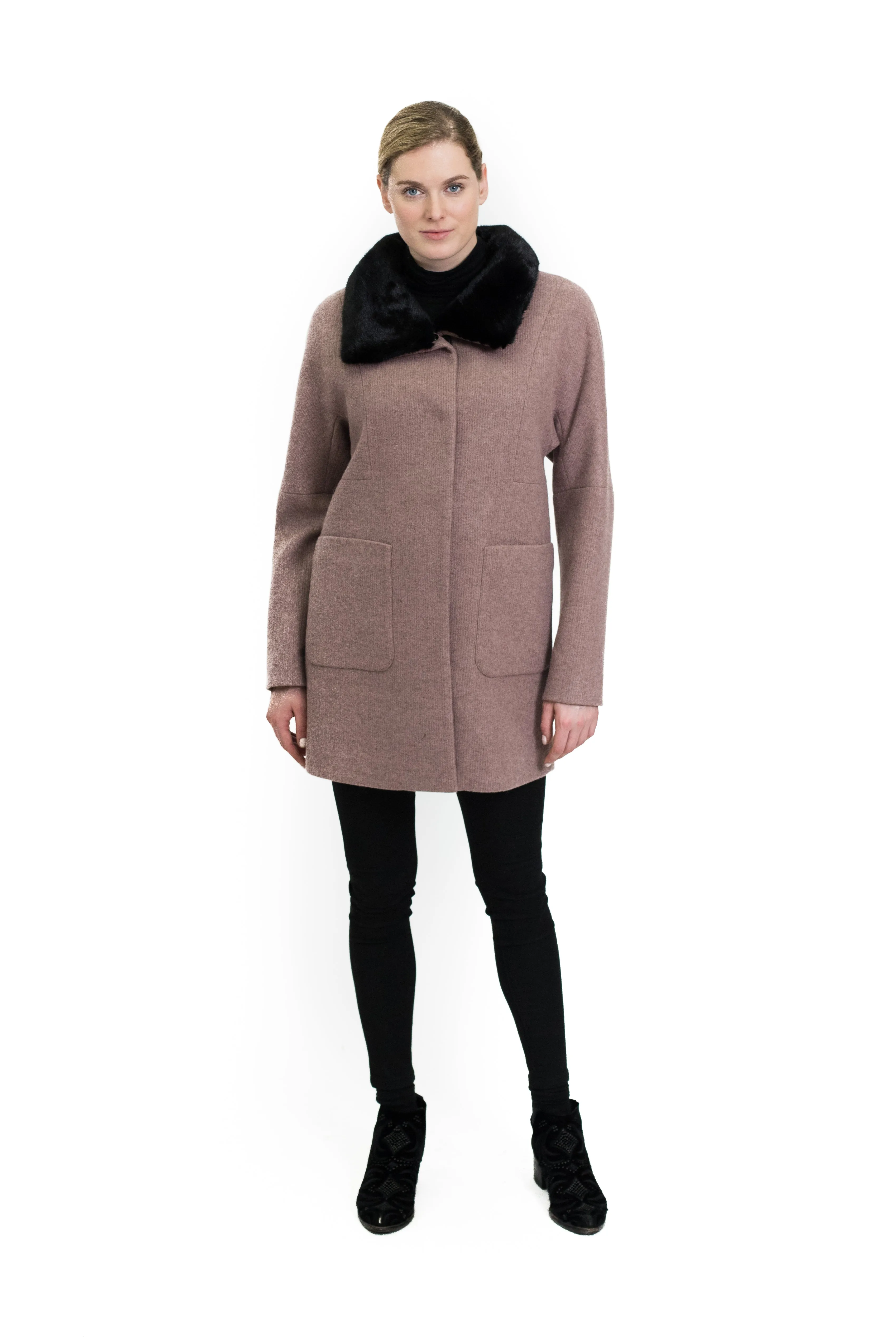 Coat with Detachable Mink Collar