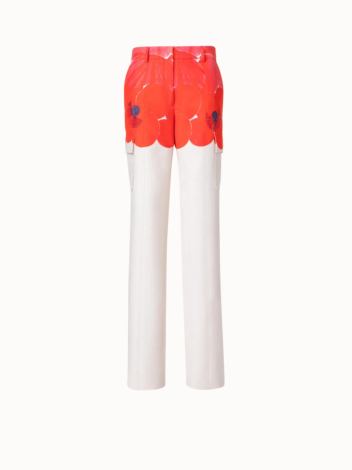 Cotton Silk Double-Face Cargo Pant with Poppy Print