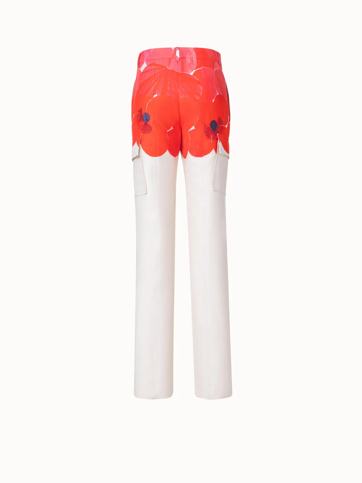 Cotton Silk Double-Face Cargo Pant with Poppy Print