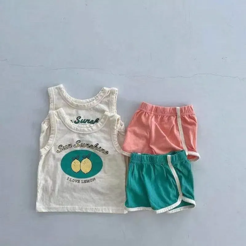 Cotton Tank Top and Shorts Set for Unisex Babies