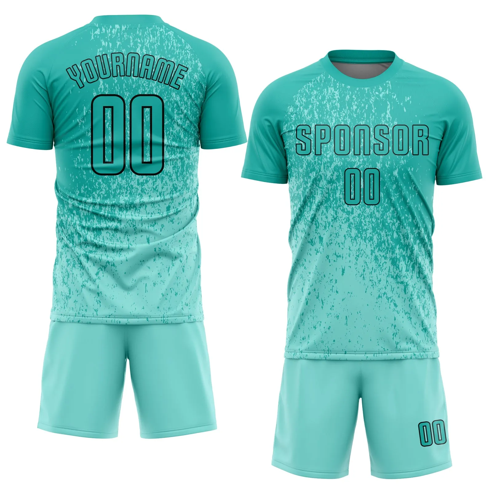 Custom Aqua Aqua-Black Sublimation Soccer Uniform Jersey