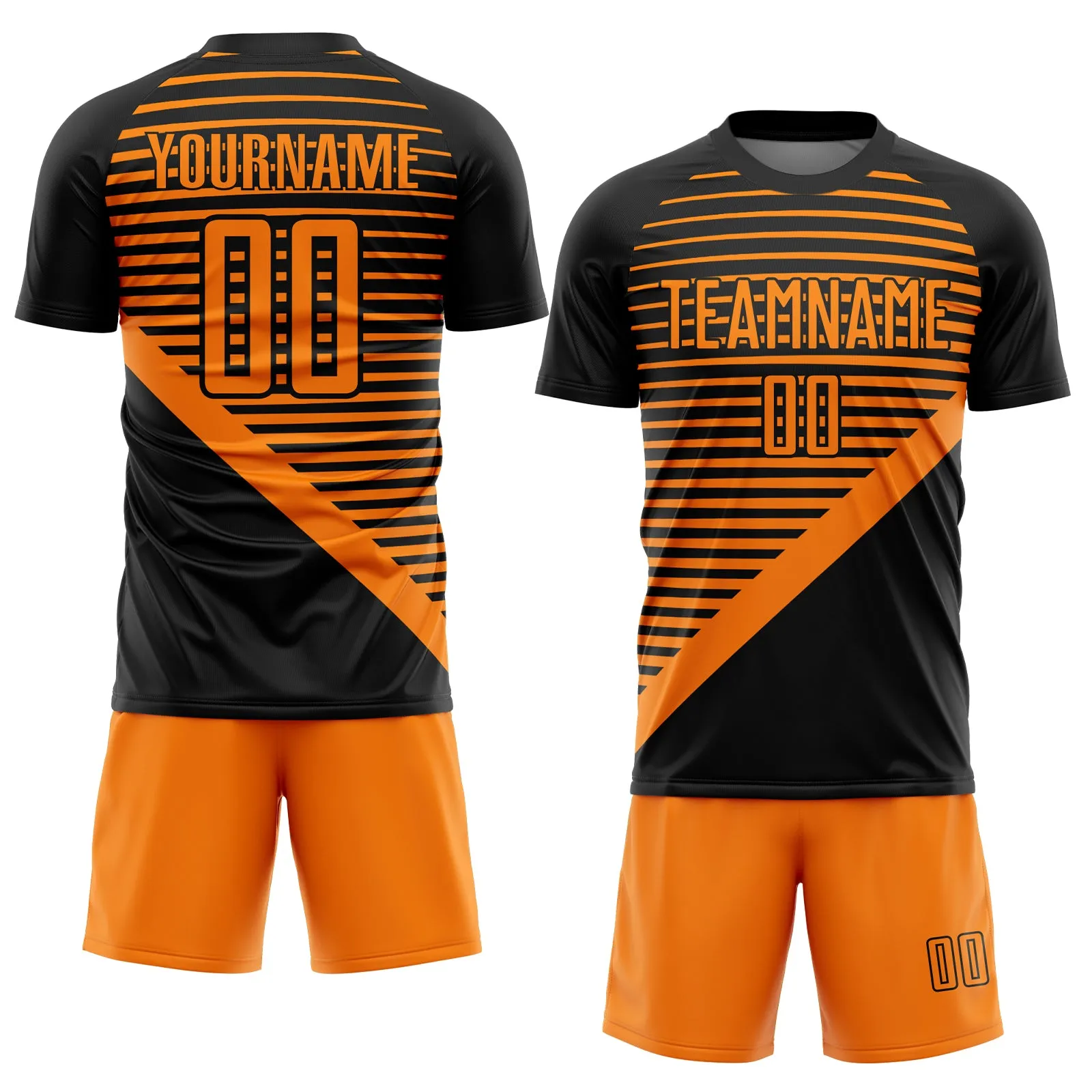 Custom Black Bay Orange Stripes Sublimation Soccer Uniform Jersey