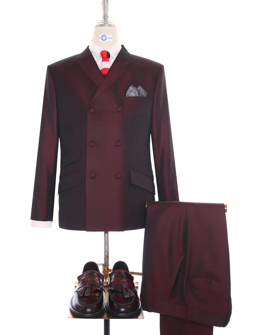 Double Breasted Suit - Wine and Black Two Tone Suit