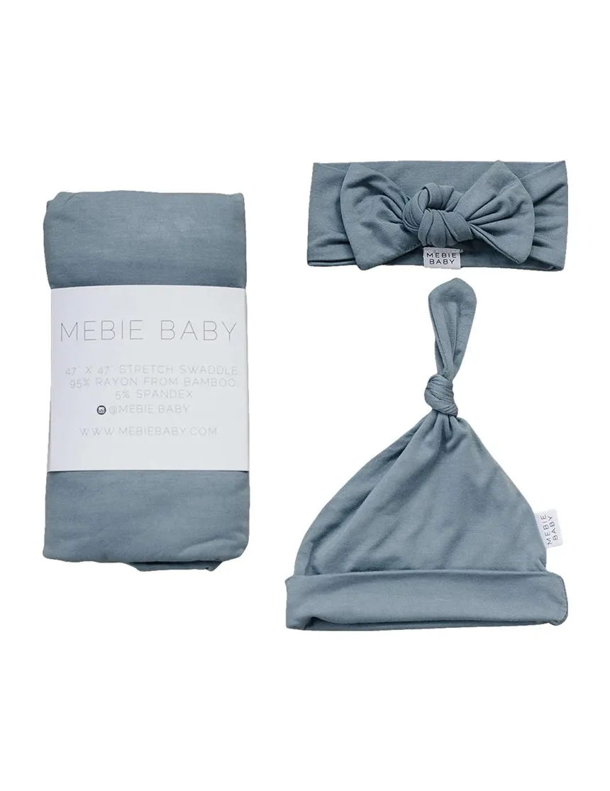 Dusty Blue Bamboo Swaddle Hat OR Head Wrap Set