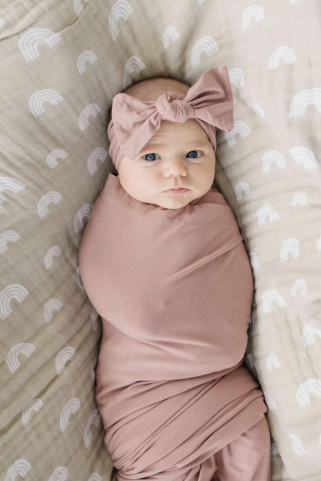 Dusty Rose Bamboo Swaddle Head Wrap Set