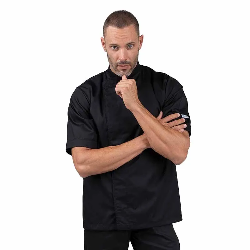 Eco-responsible Black Short Sleeve Kitchen Coat for Men - MANELLI