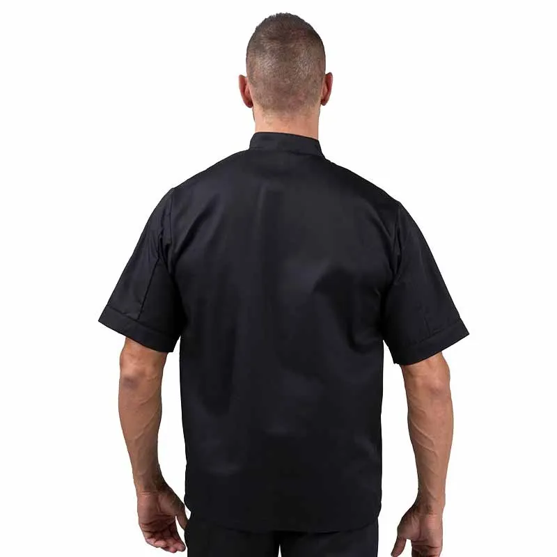 Eco-responsible Black Short Sleeve Kitchen Coat for Men - MANELLI