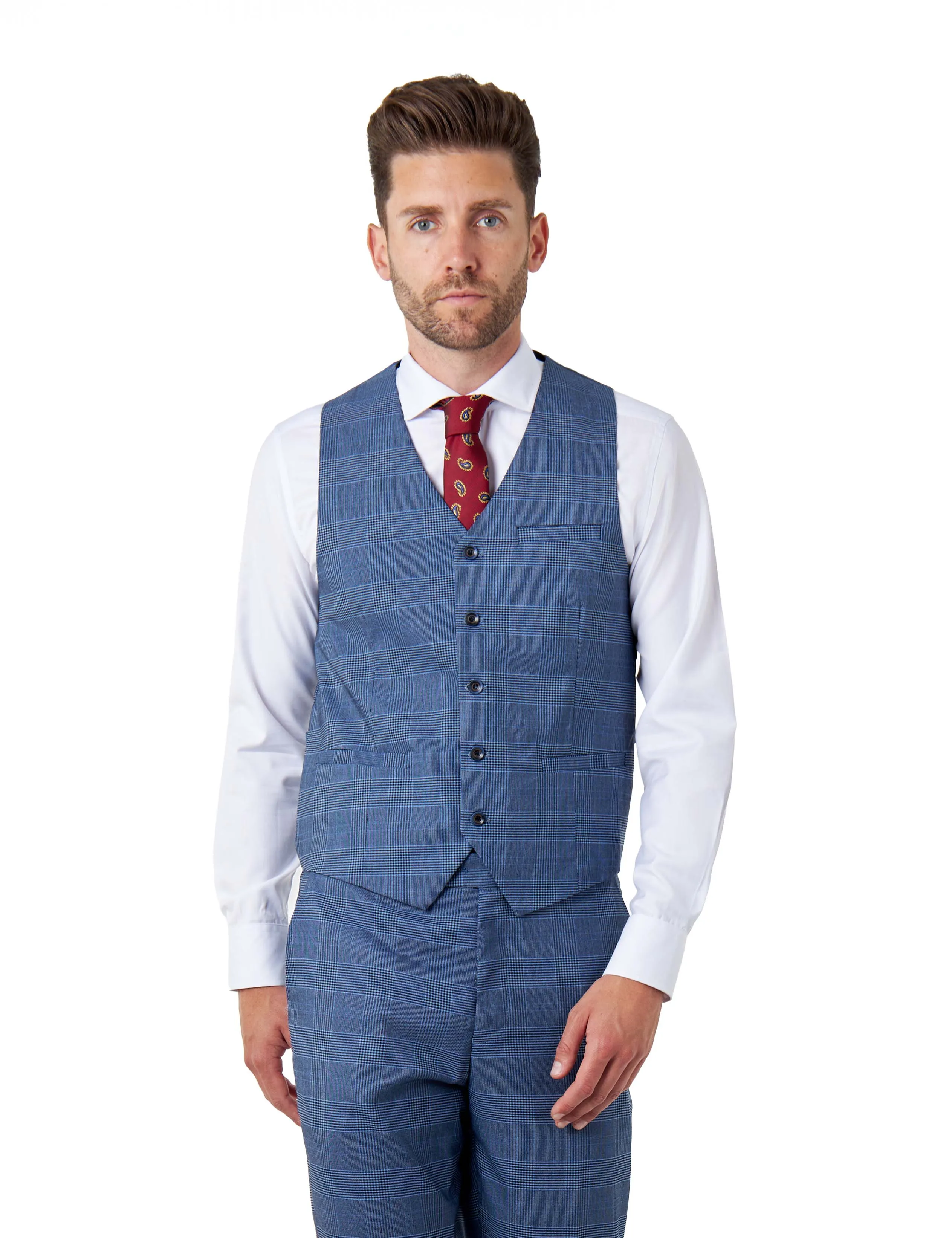 EKON - Blue Prince of Wales Check Suit 3 Piece Tailored Fit