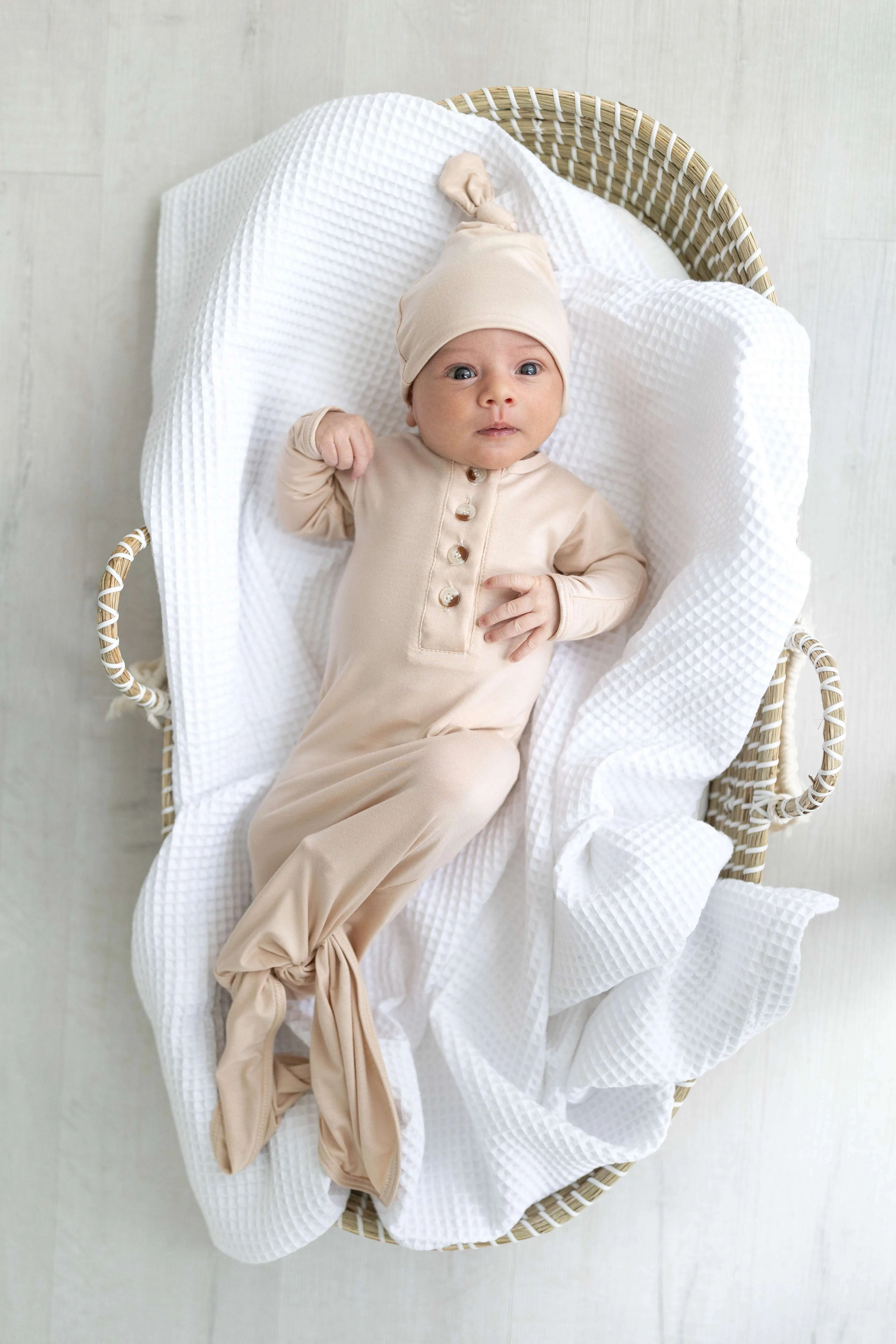 Emerson Knotted Baby Gown Set | Sand