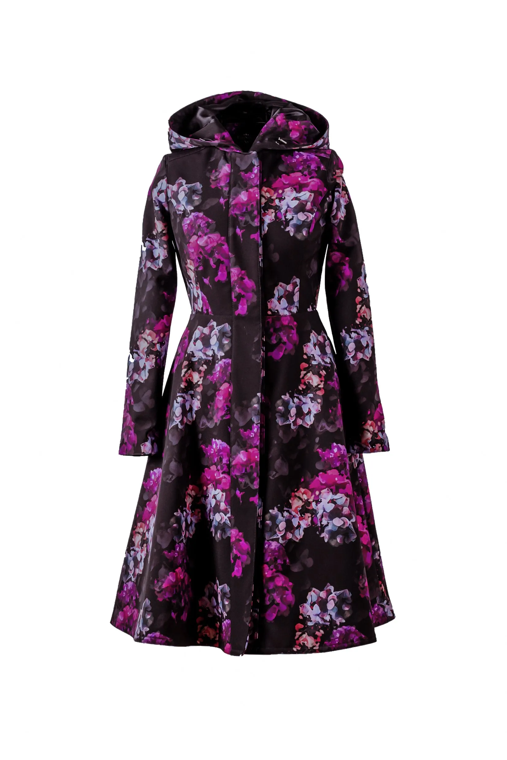 Fitted and Flared Coat with A-Line Skirt in Black and Purple | 'Hortense'