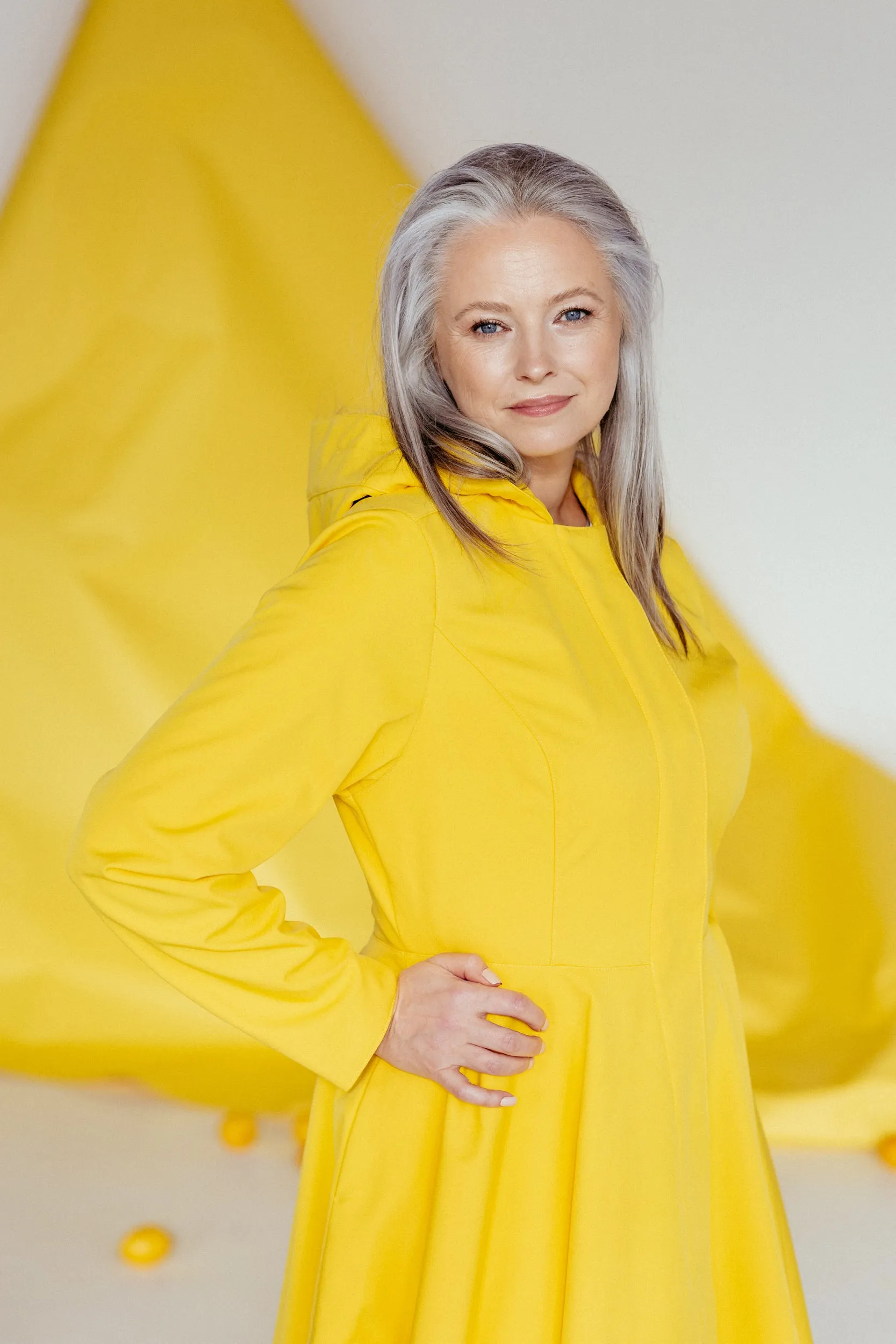 Fitted and Flared Coat with Full Circle Skirt in Bright Yellow | 'Yellow Sun'