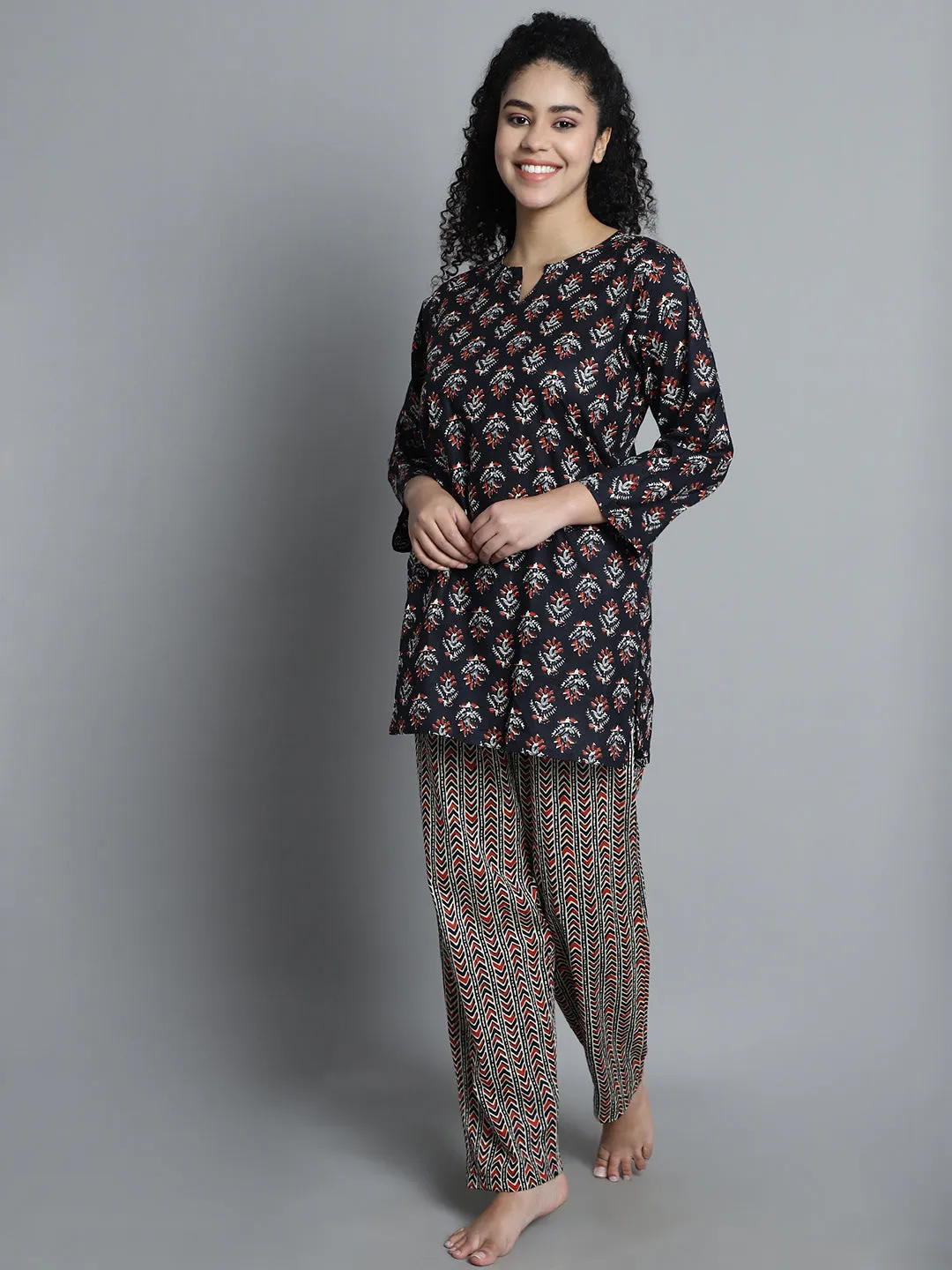 Floral Short Kurti with Trouser Set