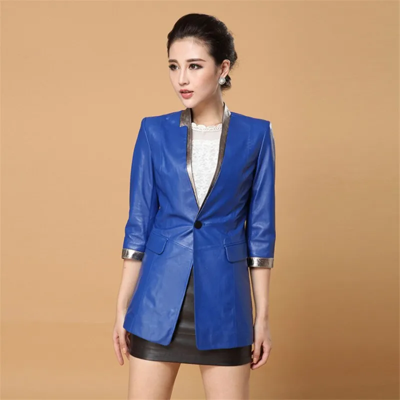 Genuine Sheep Leather Jacket Long Office Suit Formal Formal Outer Coat Ladies' Dress 14106