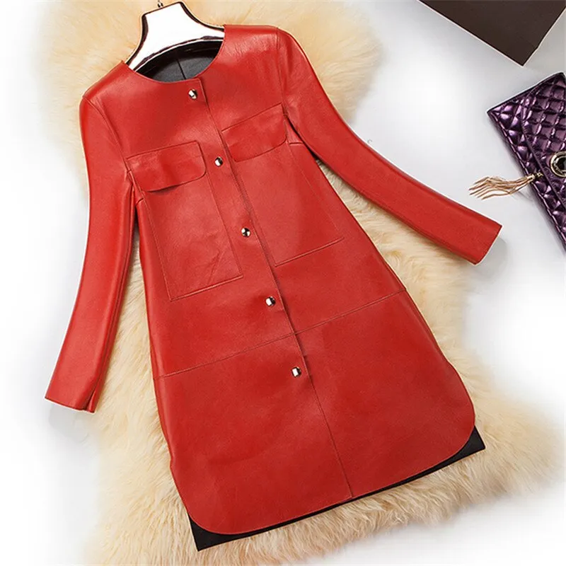 Genuine Sheep Leather Overcoat  Windbreak Coat Jacket Double Layer Lamb Leather At Both Size