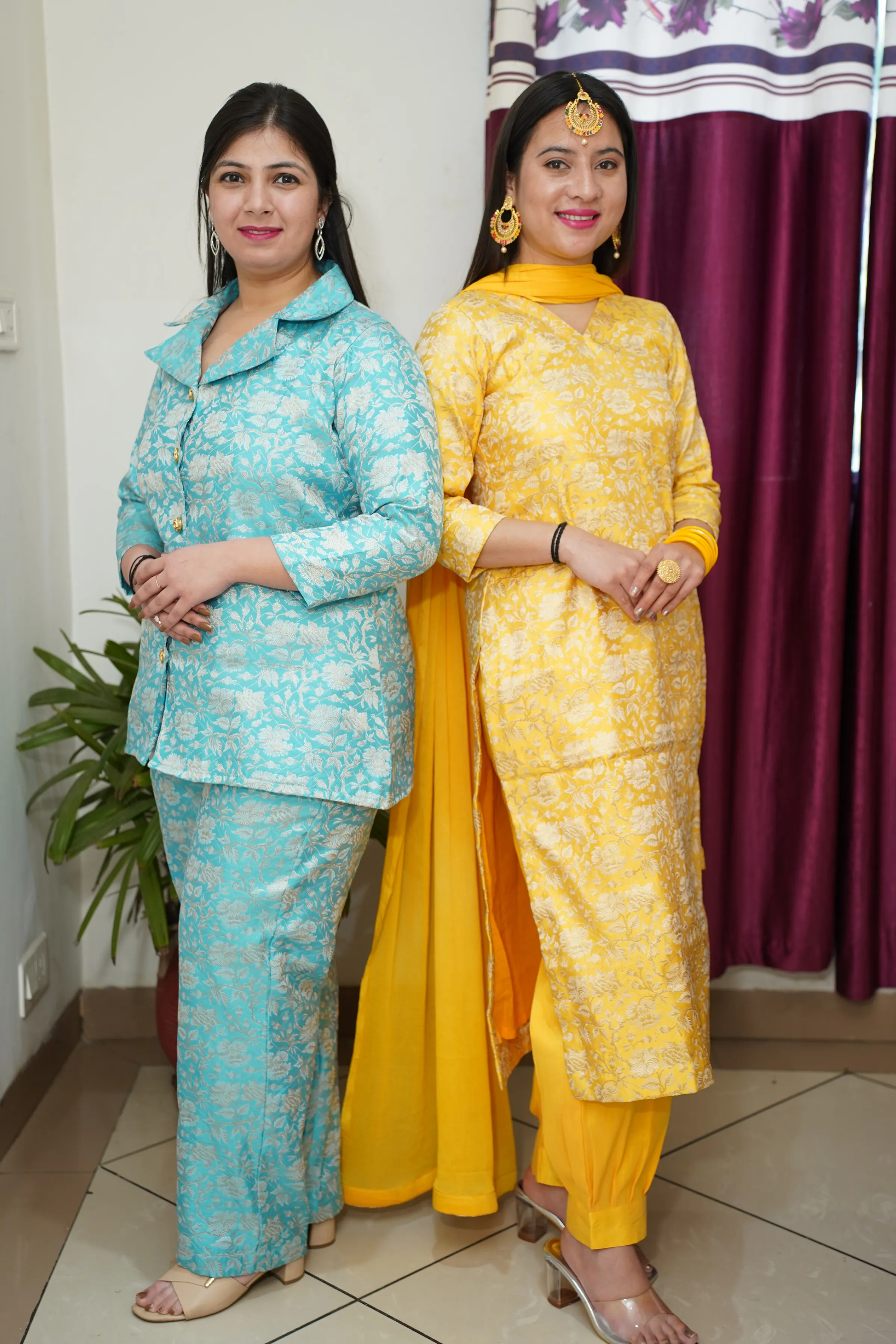 Gleaming Yellow Brocade Suit Set