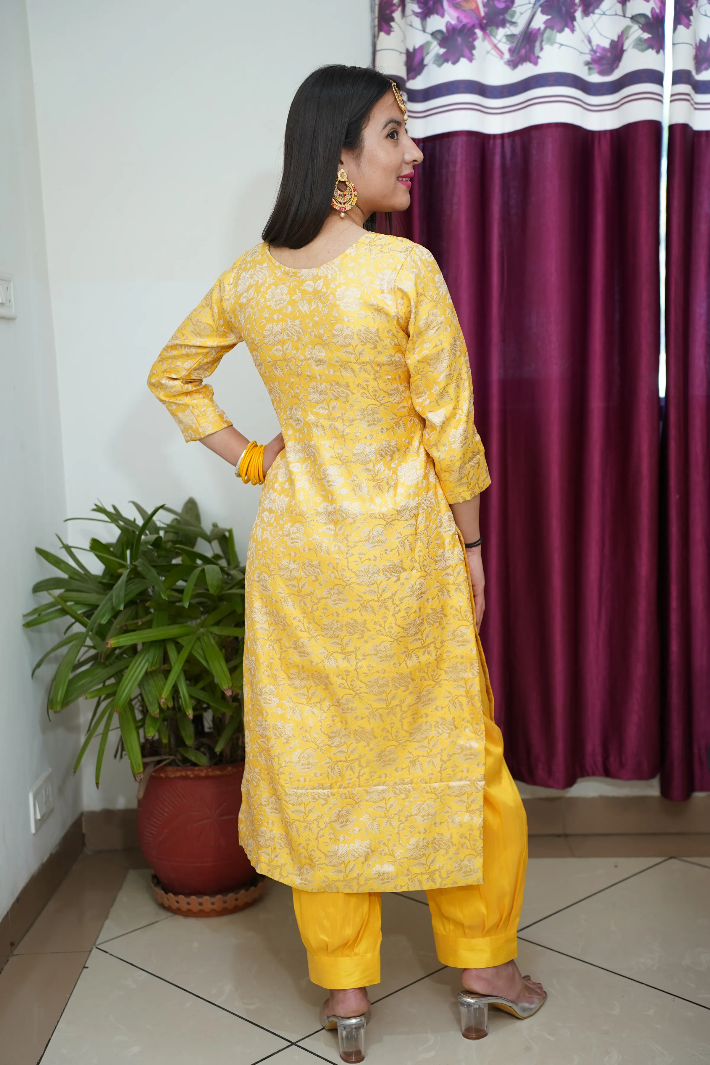 Gleaming Yellow Brocade Suit Set