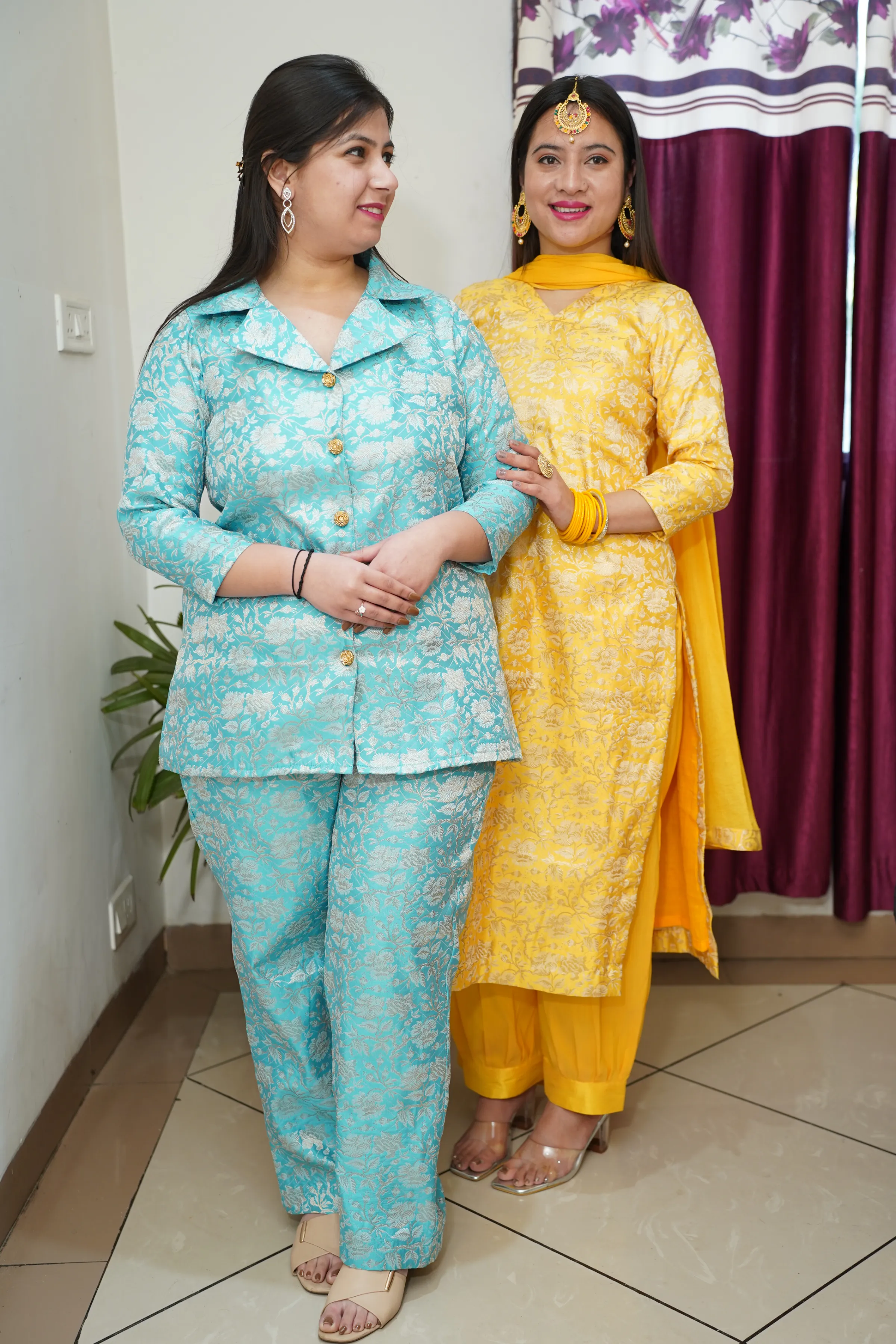 Gleaming Yellow Brocade Suit Set