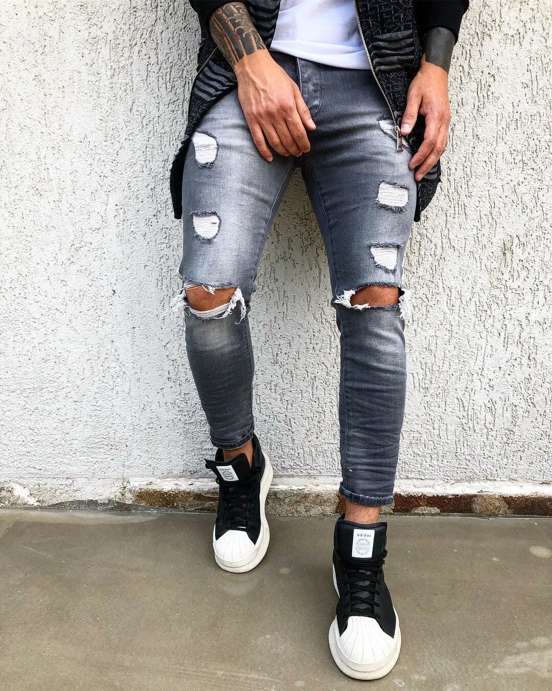 Gray Washed Side Striped Skinny Fit Denim B275 Streetwear Jeans