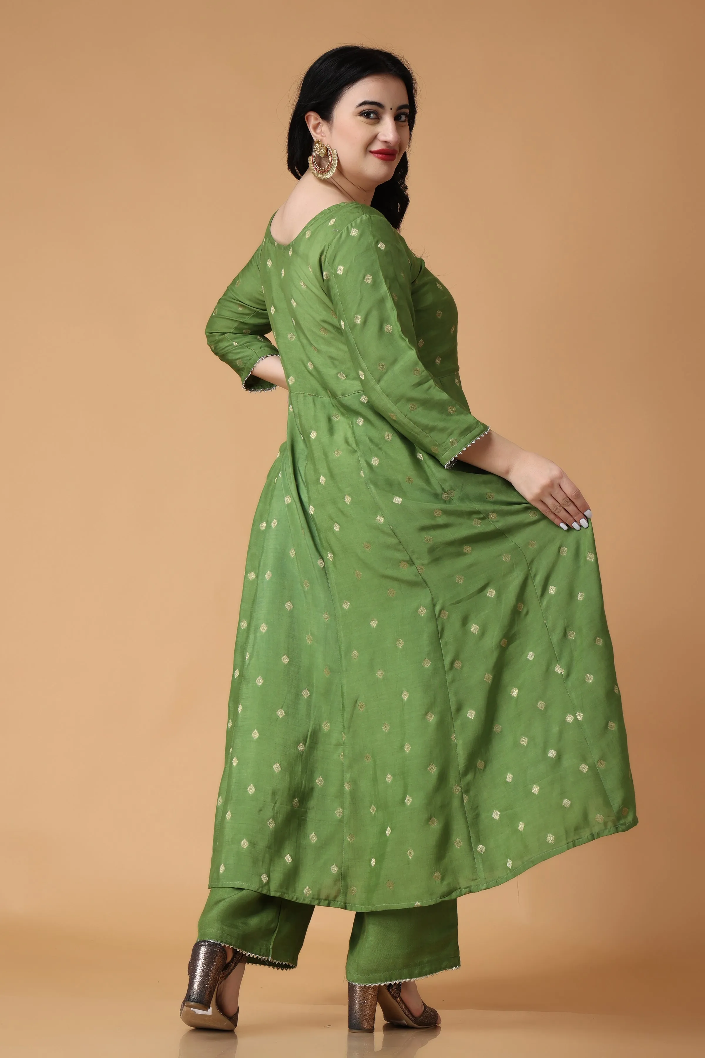 Greeny Melody Silk Anarkali Suit