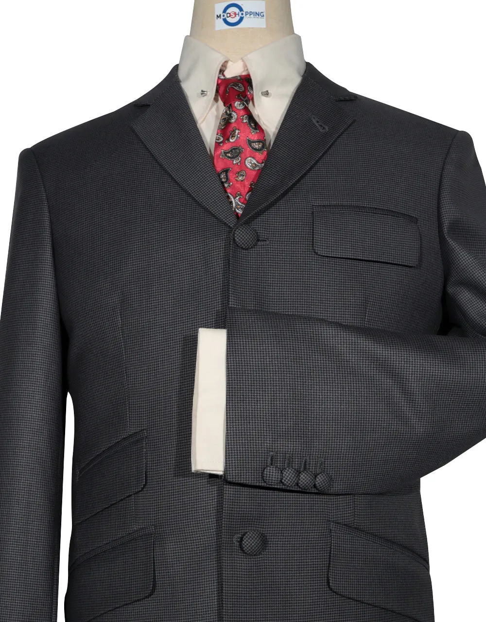 Grey and Black Small Houndstooth 2 Piece Suit