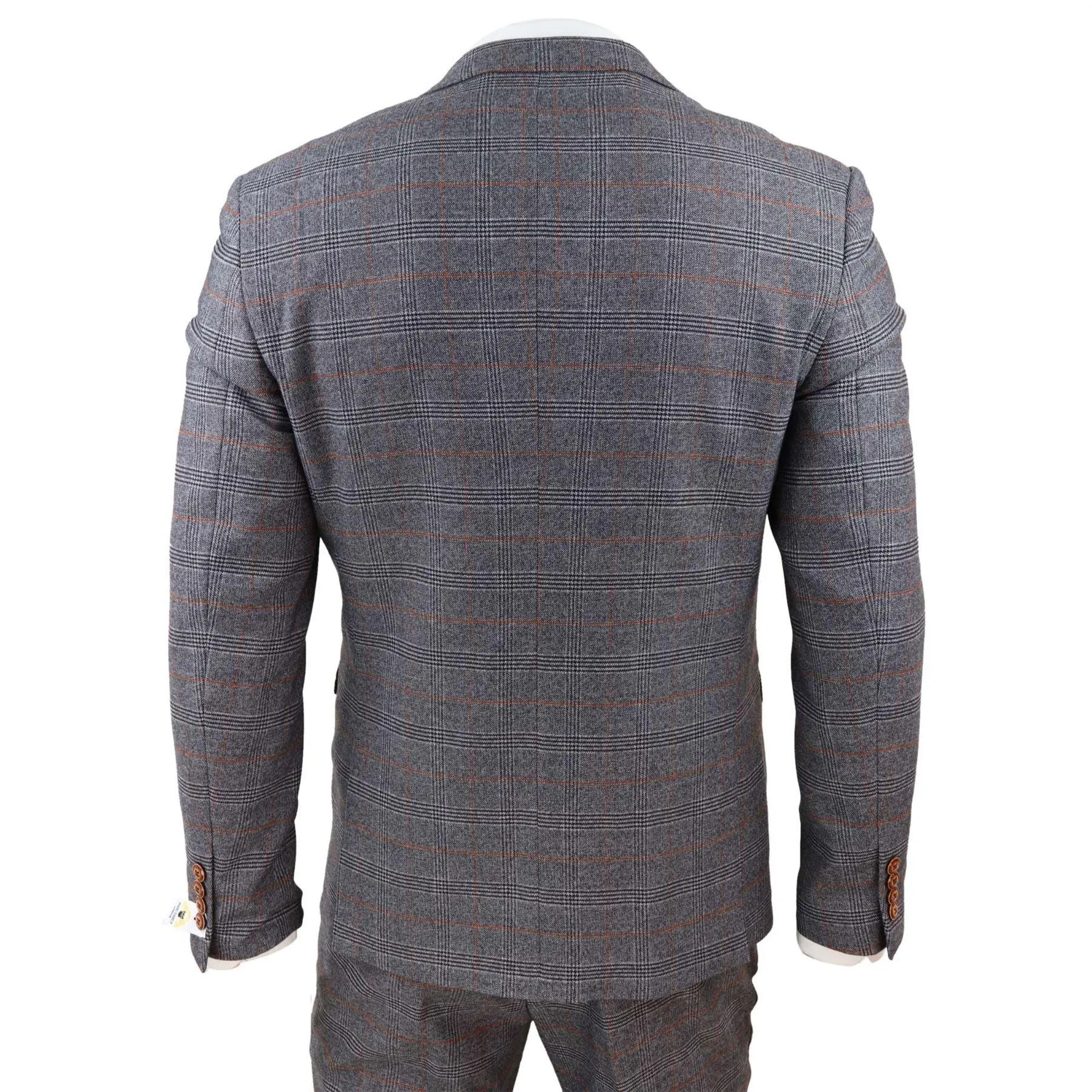 Grey Tweed 3 Piece Suit Prince Of Wales Check Slim Fit Double Breast Waistcoat