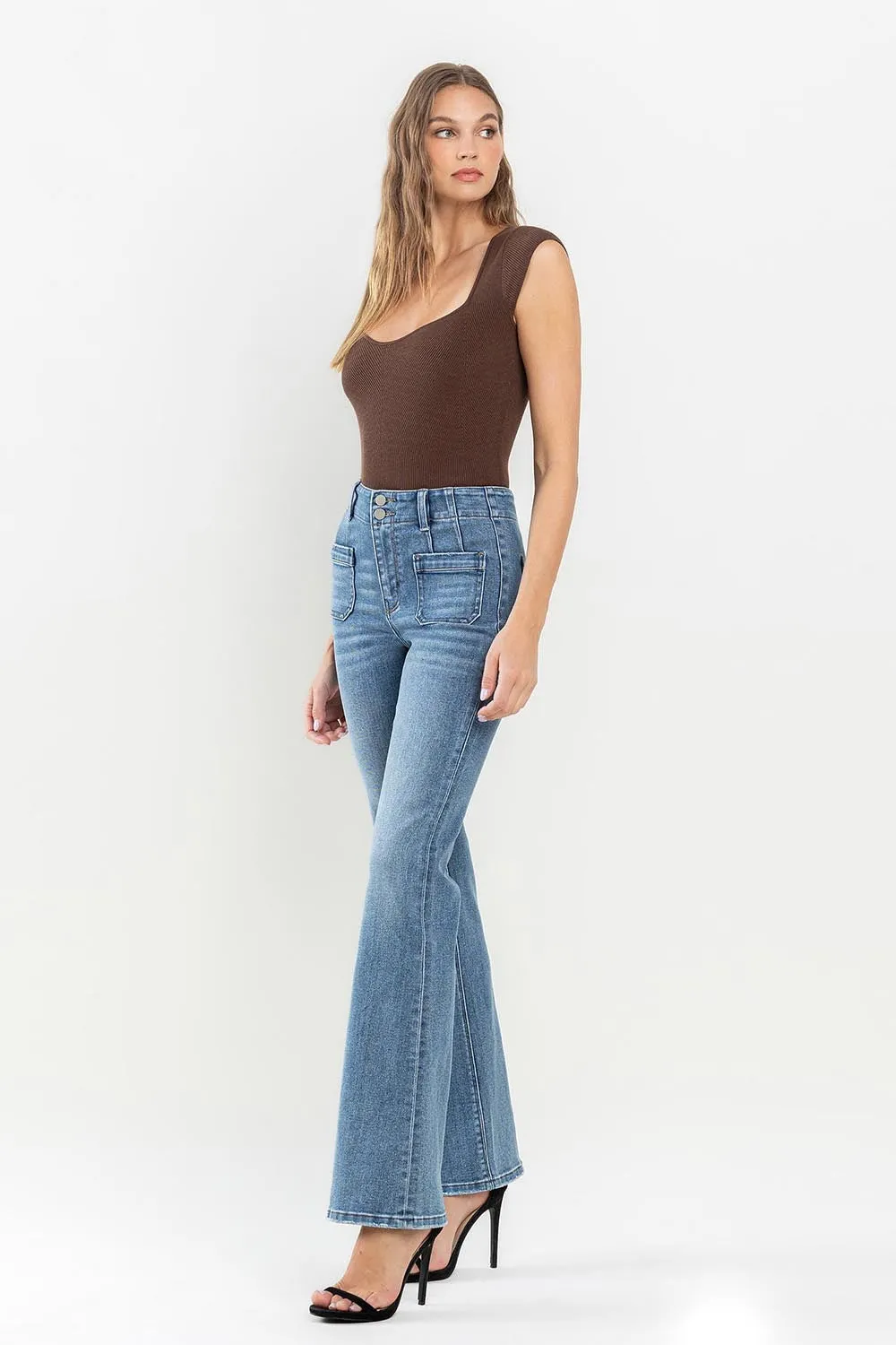 High Rise Front Pocket Flare Jean