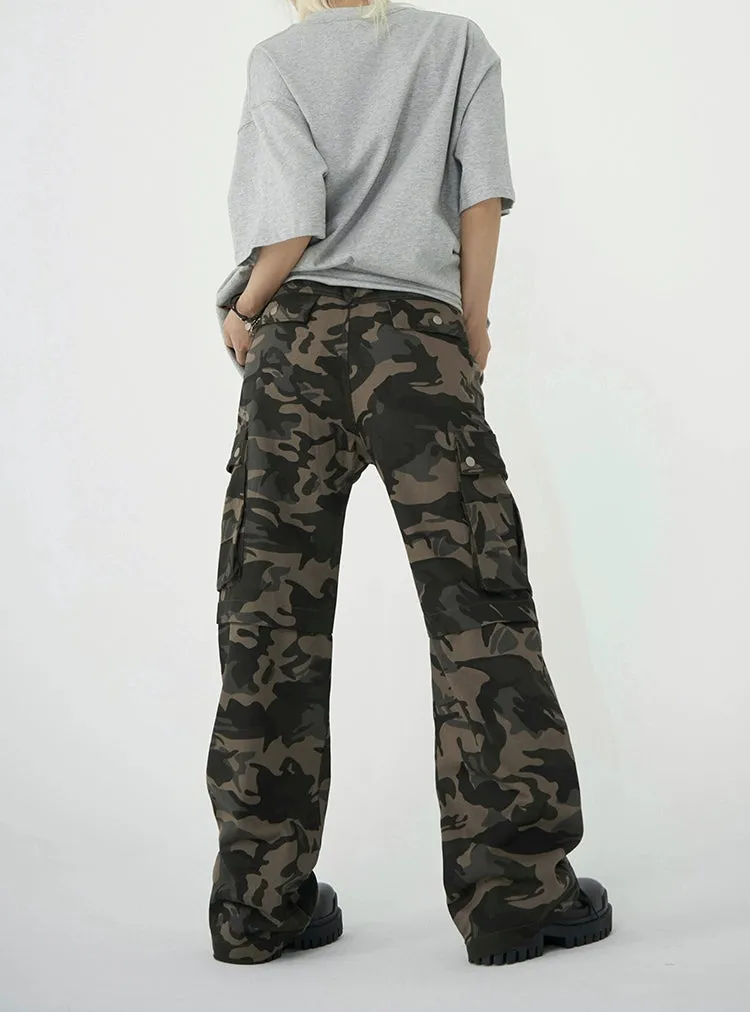 High Waist Camo Cargo Pants with Pockets