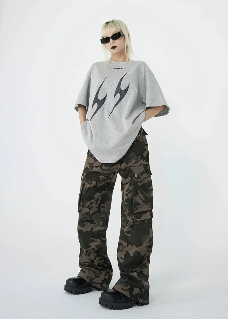 High Waist Camo Cargo Pants with Pockets