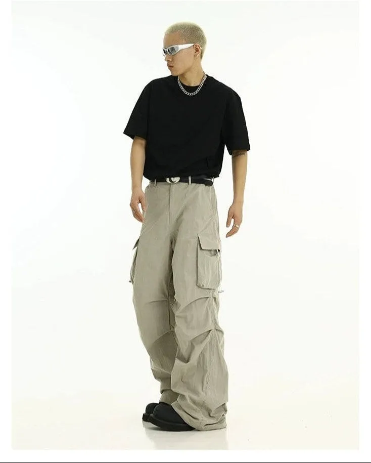 High-Waist Cargo Pants with Side Pockets and Drawstrings