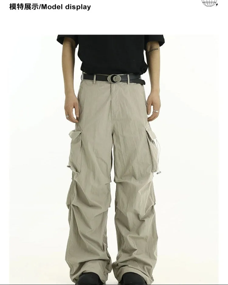 High-Waist Cargo Pants with Side Pockets and Drawstrings